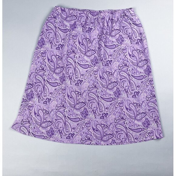 Y2K Slip Skirt | Vintage Purple Paisley Patterned Knee Length Floaty Skirt - Picture 3 of 6